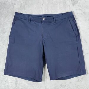 Lululemon Commission ABC Shorts Mens 38 Navy Blue Chino Zip Pocket Golf Casual